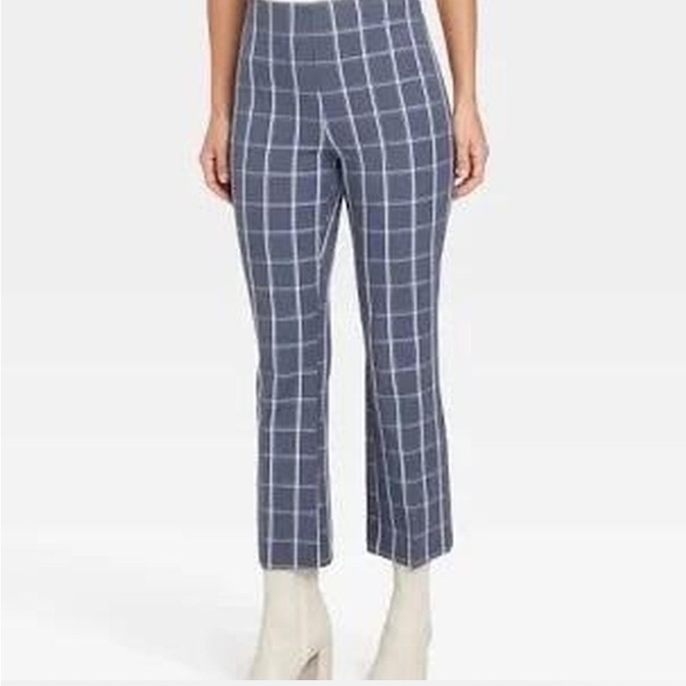 Blue and white plaid business casual pants flare